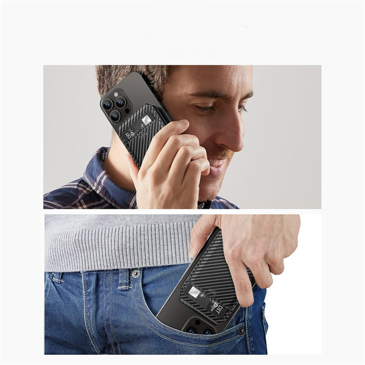 HaloLock Magnetische MagSafe iPhone Echtleder Wallet Kreditkarten Halterung in Carbon Optik   Kickstand Aufsteller - Schwarz