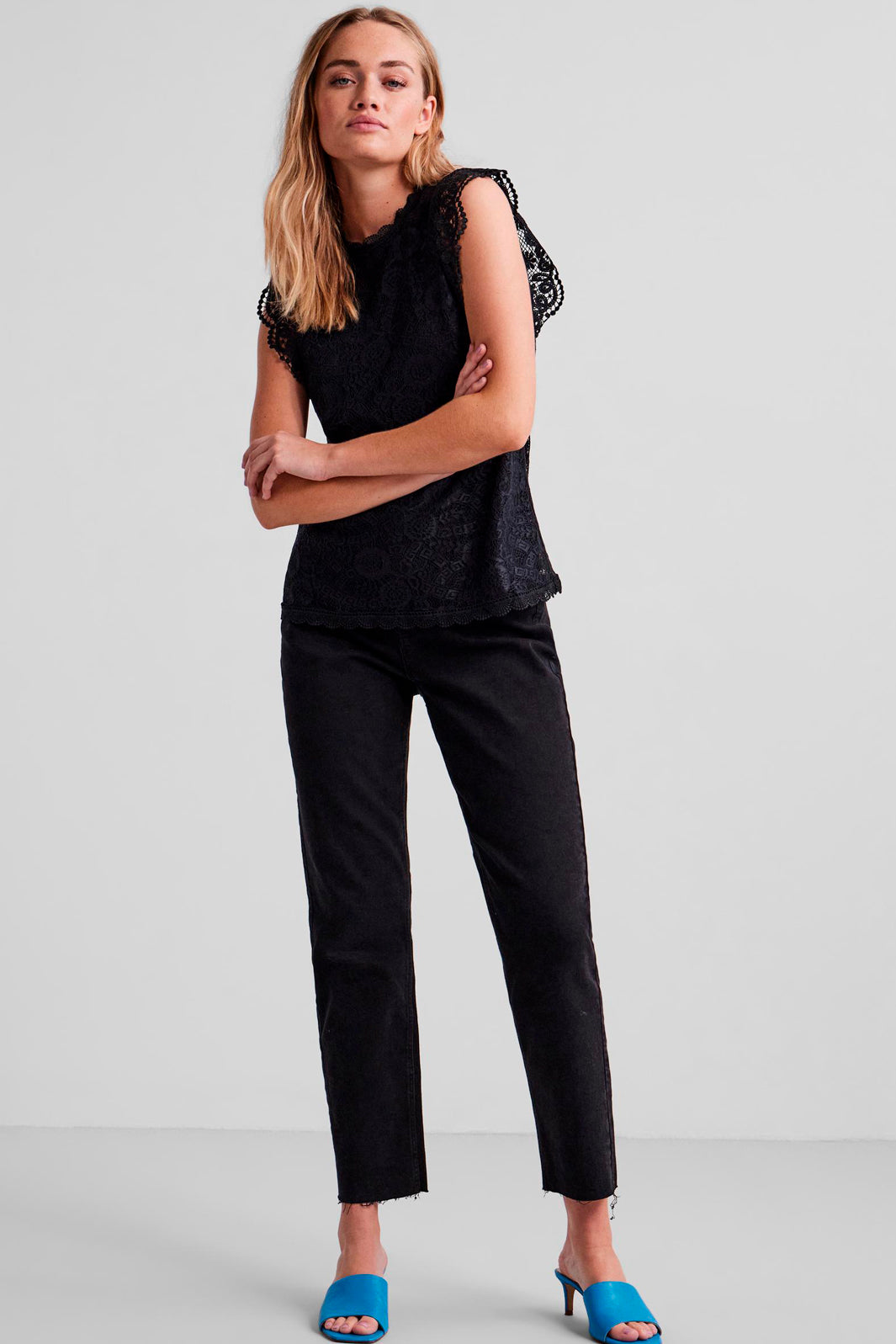 Pieces PcOlline Sl Lace Top noos black