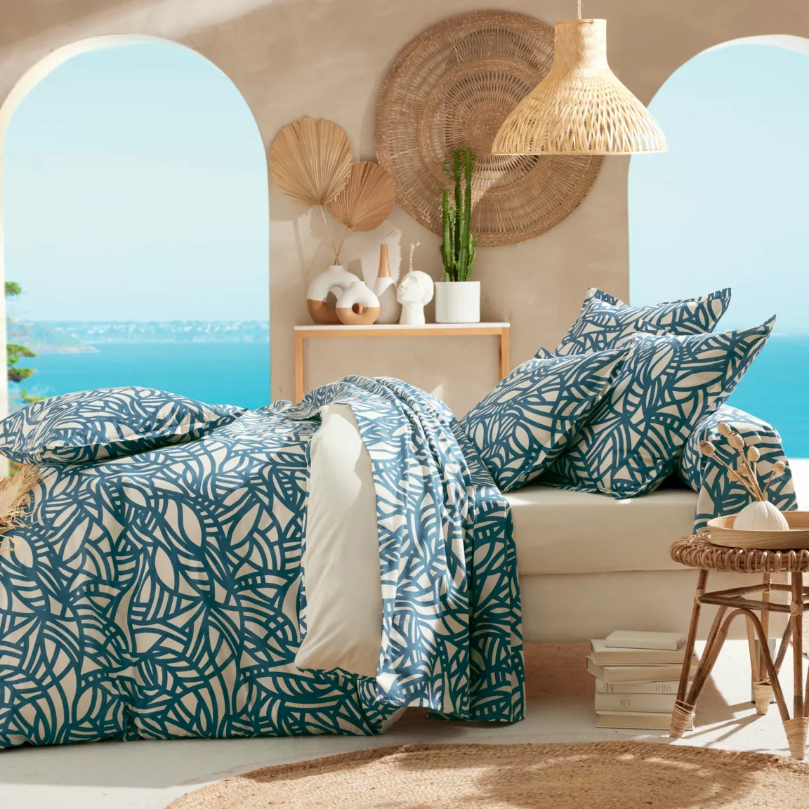 Housse de couette coton lavé (300 x 240 cm) Serena Bleue