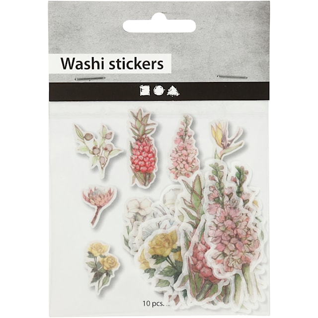 Washi stickers, blomster, str. 25-60 mm, 30 stk./ 1 pk.