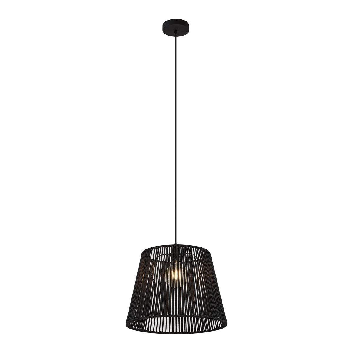 Buiten hanglamp zwart met zwarte kap van touw IP44 - Cava Jayla