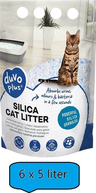 Duvo Kattenbakvulling premium Silica - 6 x 5 Liter - Bulk voordeel