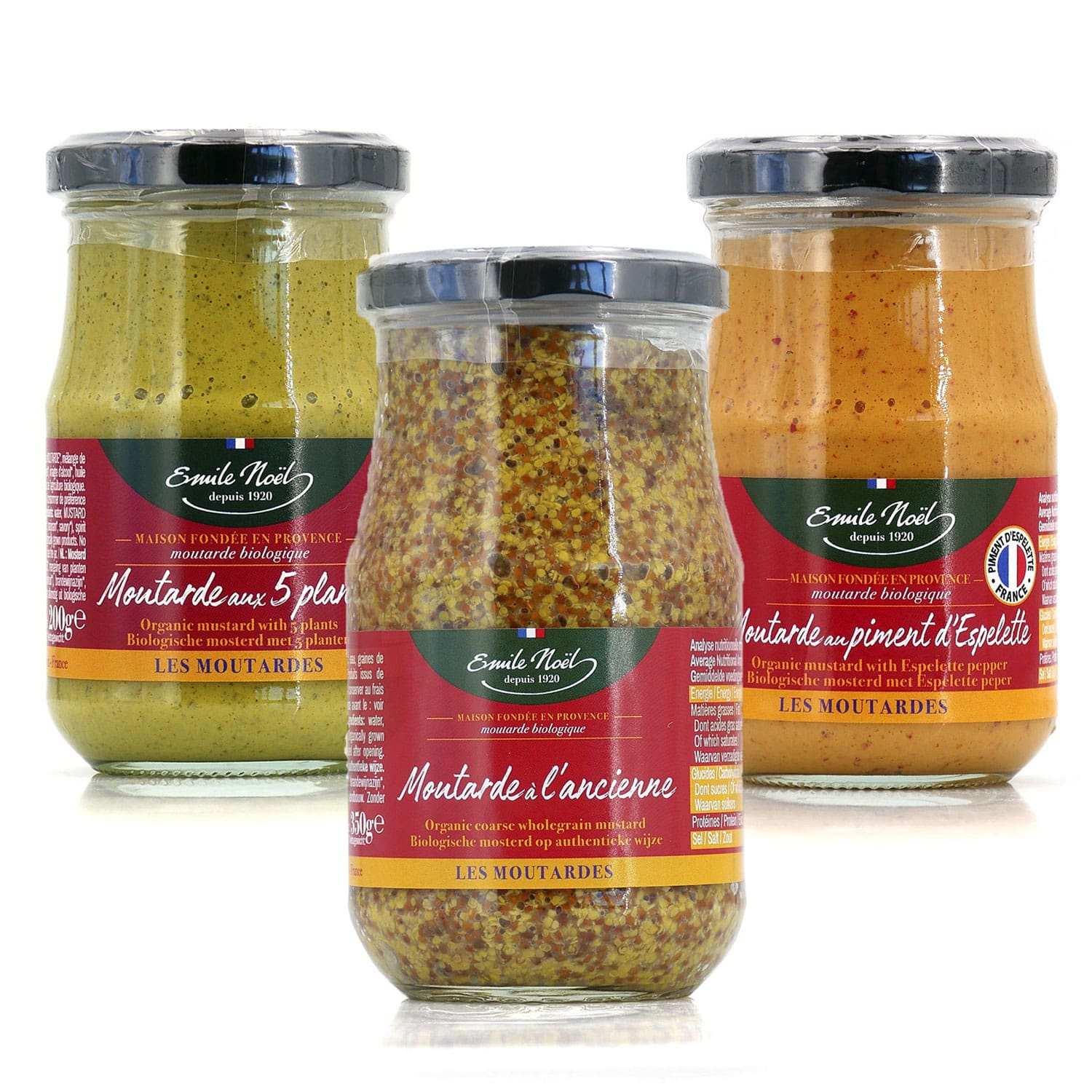 Assortiment de 3 moutardes pour grillades et viandes en sauce