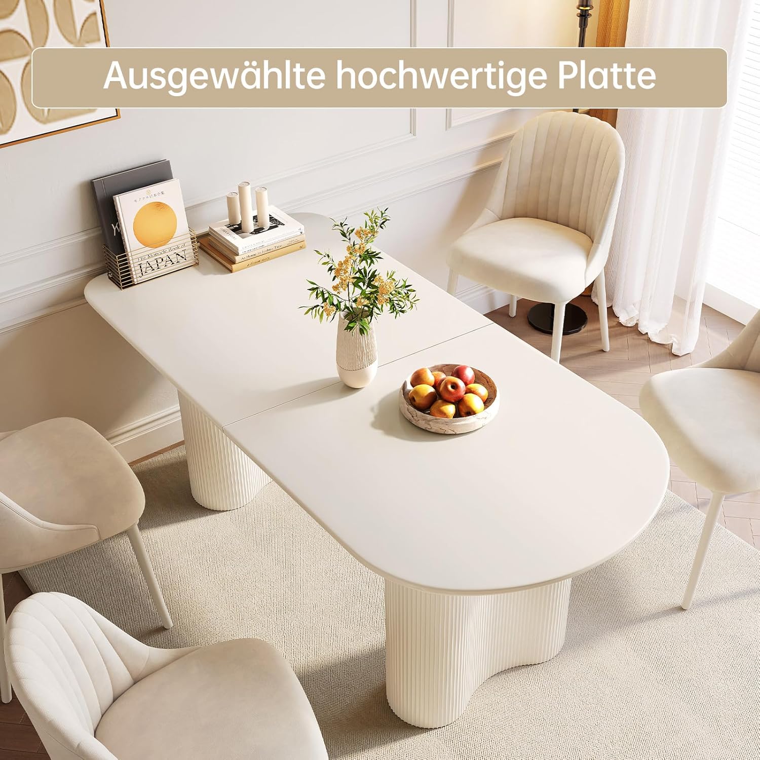 Guyii Esstisch moderner minimalistischer Wandtisch, weißer rechteckiger Tisch mit abgerundeten Ecken, 160 cm, für 4-8 Personen, ideal für Wohnzimmer, Esszimmer, Küche und Schlafzimmer, nur Esstisch