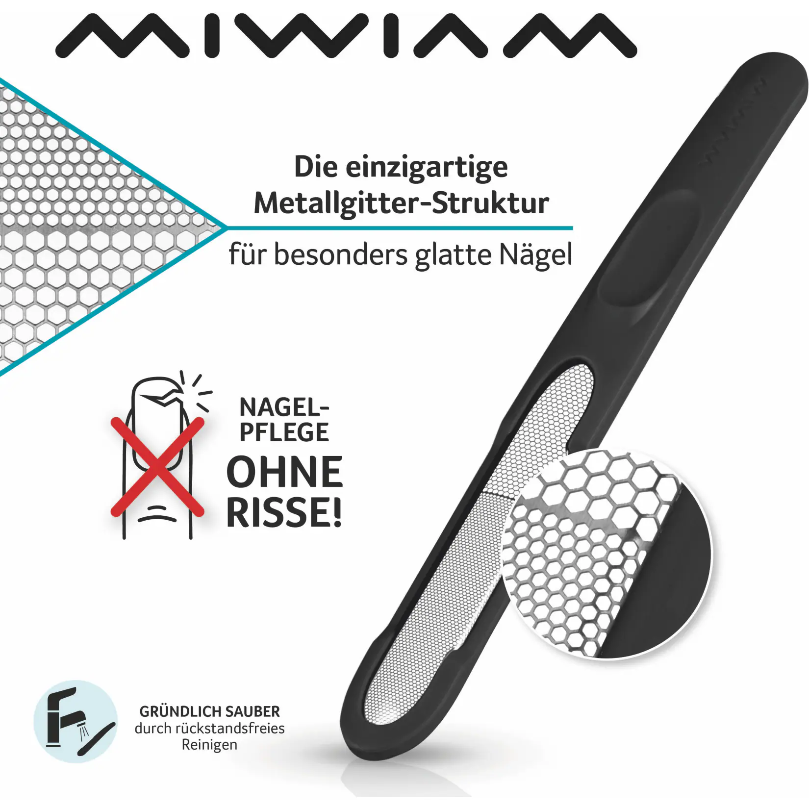MIWIAM Nagelfeile 18,5 cm schwarz, mint, flieder
