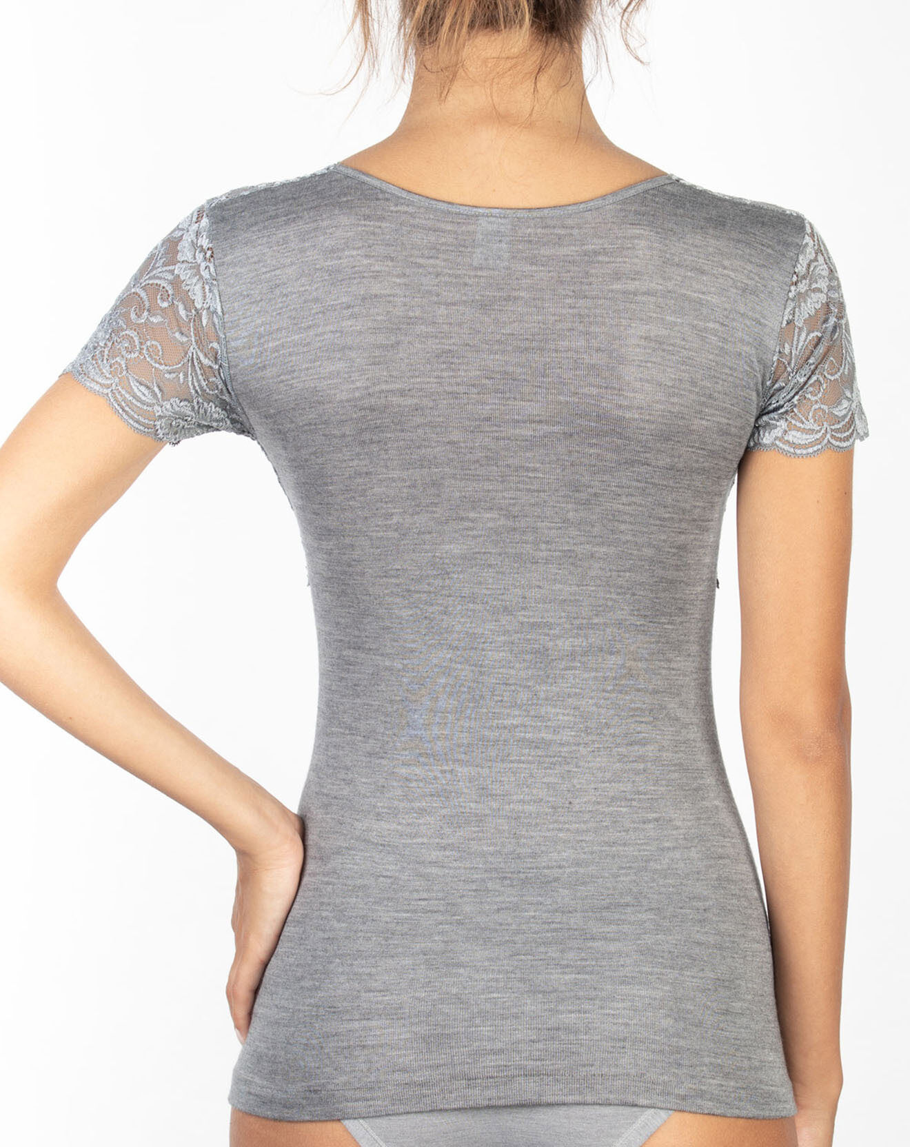 Mare Top manches courtes en Laine mélangée dentelle gris