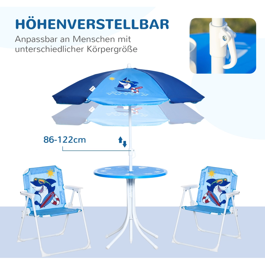 Outsunny Kindersitzgruppe mit Tisch und Sonnenschirm blau