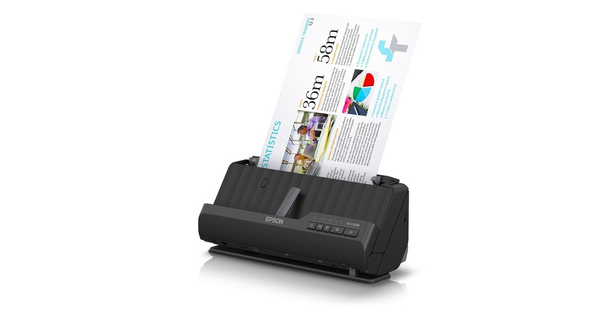 EpsonES-C320W compacte A4-documentscanner met Wi-Fi-connectiviteit en U-traject  (Zwart, A4, A5, A6, B5)
