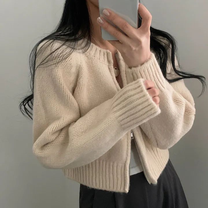 darkroesin - Effen cropped vest met ronde hals en rits