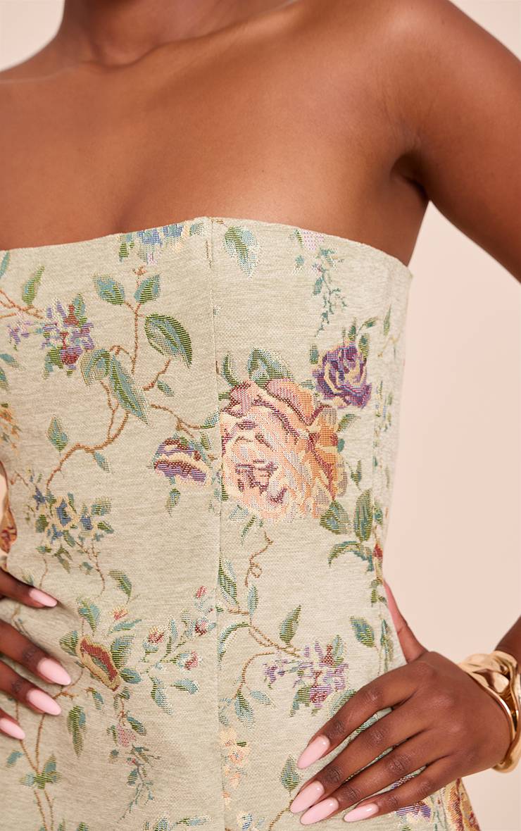 Vert Sauge Robe Trapèze Droite À Bandeau Floral