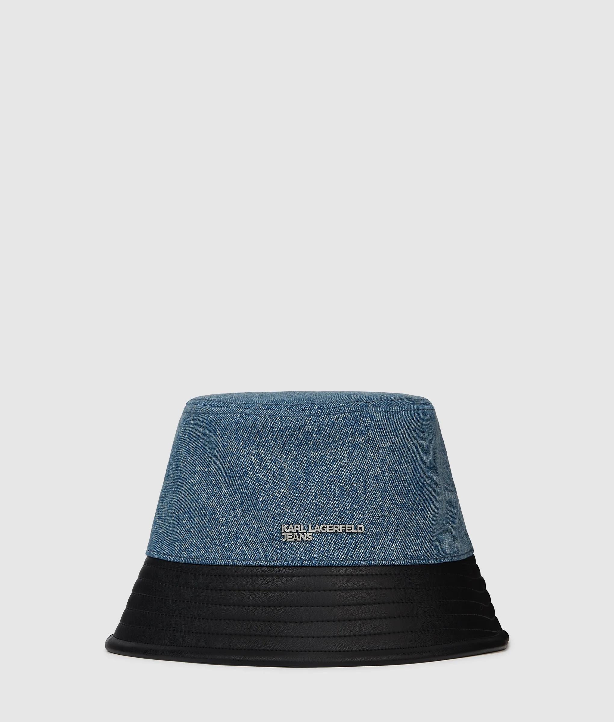 Vissershoedje van kunstleer en denim