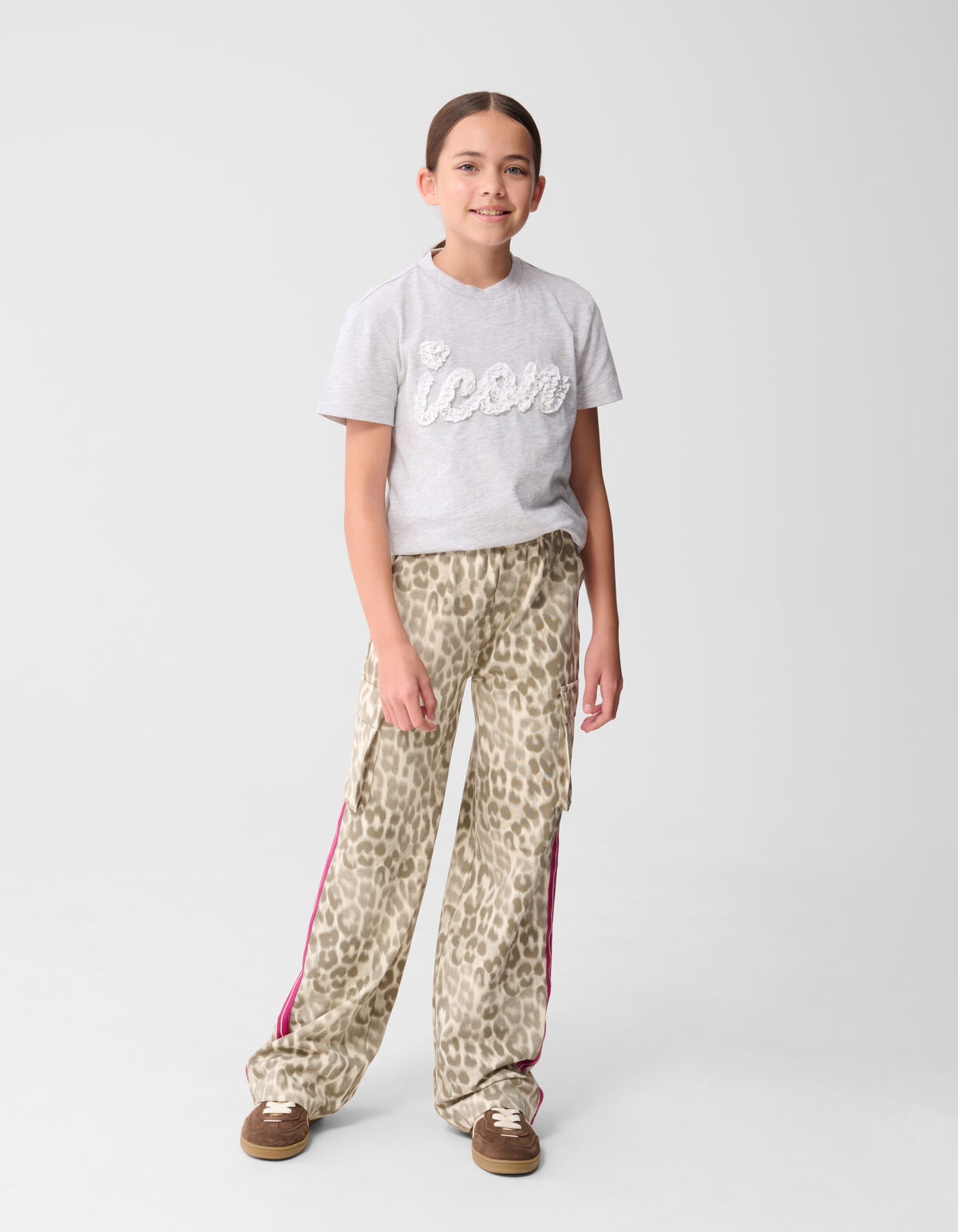 Cargo Leopard Wide Leg Broek Lichtbruin
