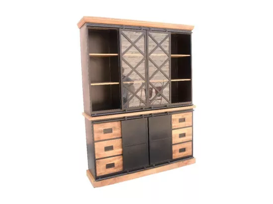 Vaisselier grand modèle Bakou portes coulissantes manguier et métal