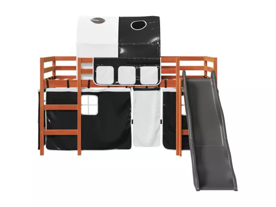 Lit mezzanine enfants et tunnel blanc/noir 90x200 cm pin massif