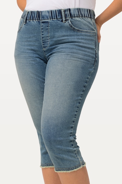 Jeans-Capri Sienna, Fransensaum, schmales Bein, Elastikbund