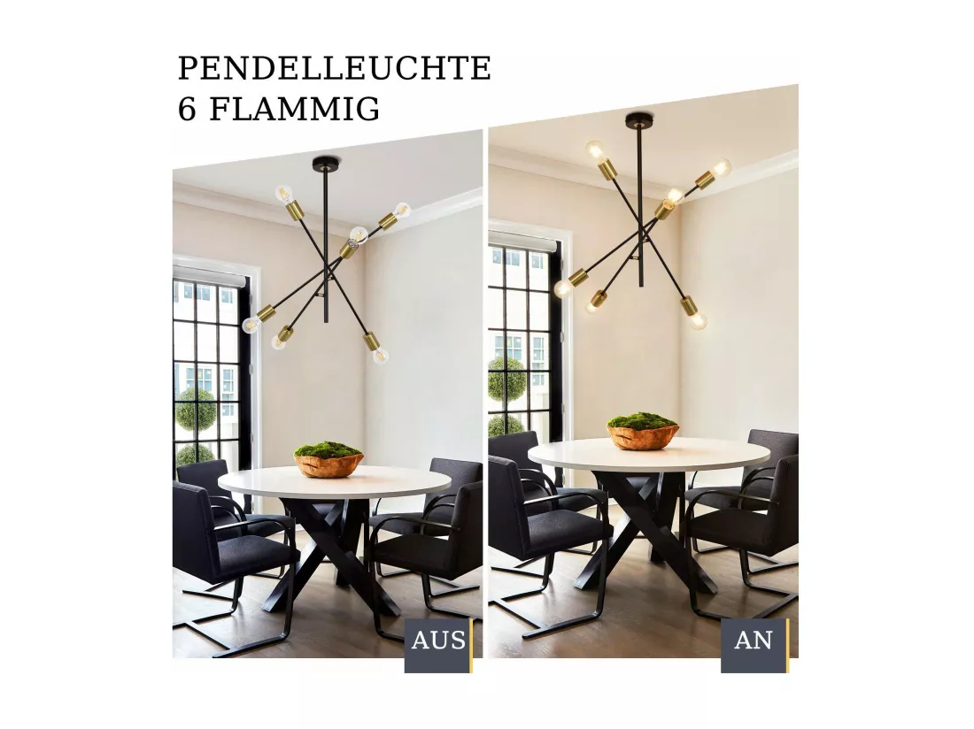 NETTLIFE Lustre De Plafond Pour Salon Suspension Vintage Avec 6 Lampes E27 Noires Style Industriel