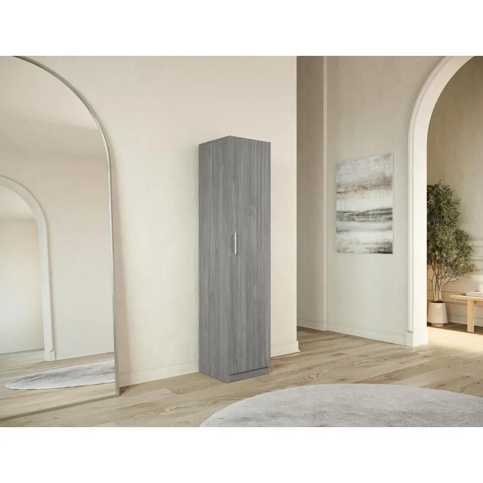 Interiax Kledingkast 'Mila' - Grijze Eik - 1 Deurs - 180x40x42 cm