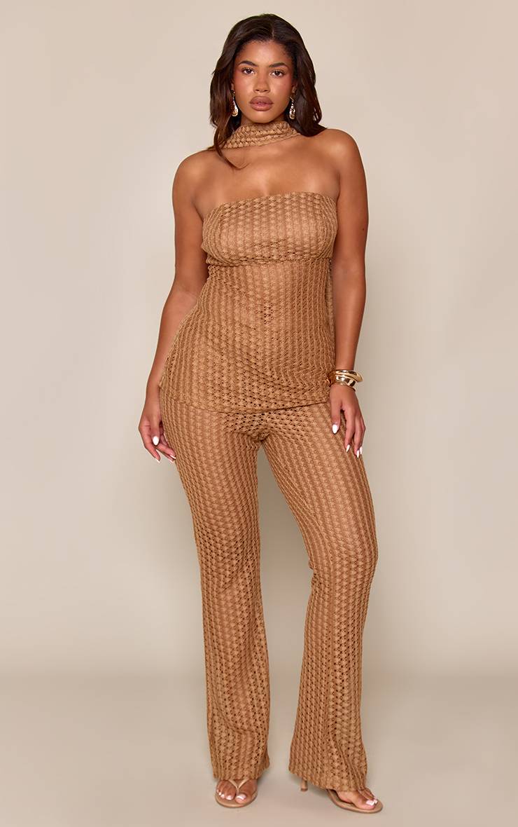 Marron Pantalon Droit Texturé À Jambes Droites Ensemble Coordonné Shape