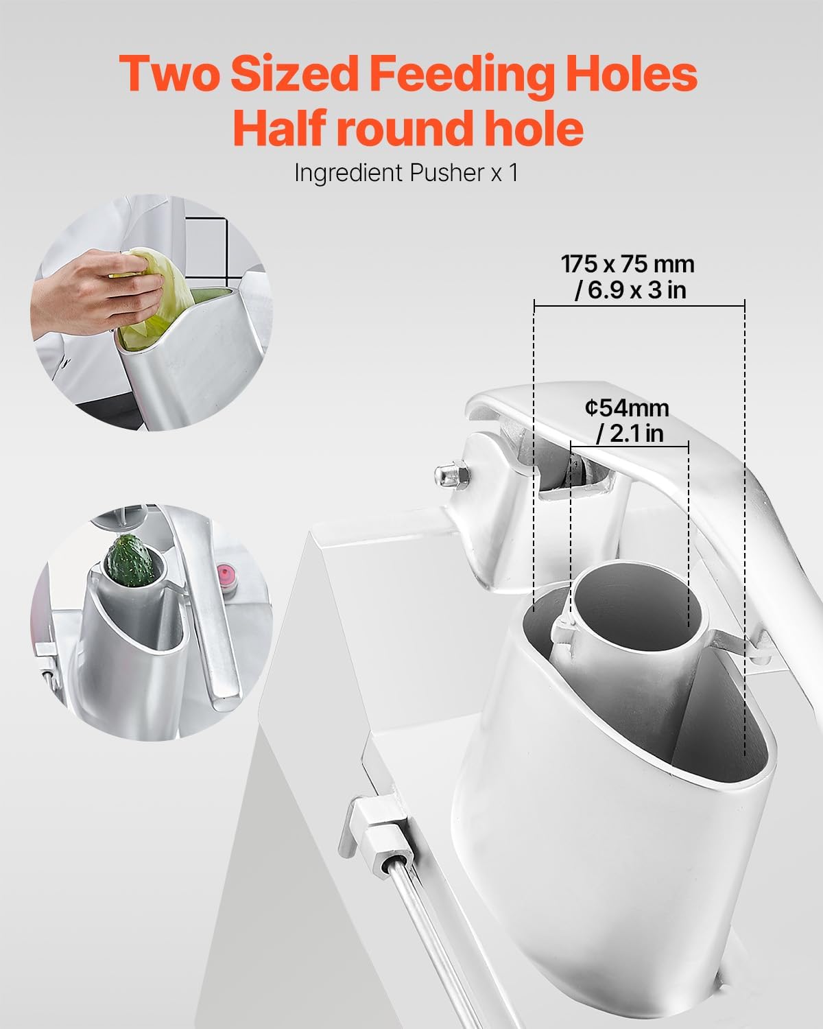 VEVOR Küchenmaschine Gemüseschneider Gemüsezerkleiner 2 Einfüllöffnungen, Schneider aus lebensmittelechtem Edelstahl mit 6 Klingen, 3/5/7/10 mm Raspel, 2/4 mm Hobel, für Gemüse 550 W