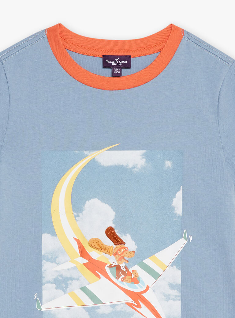 T-shirt bleu à motif avions
