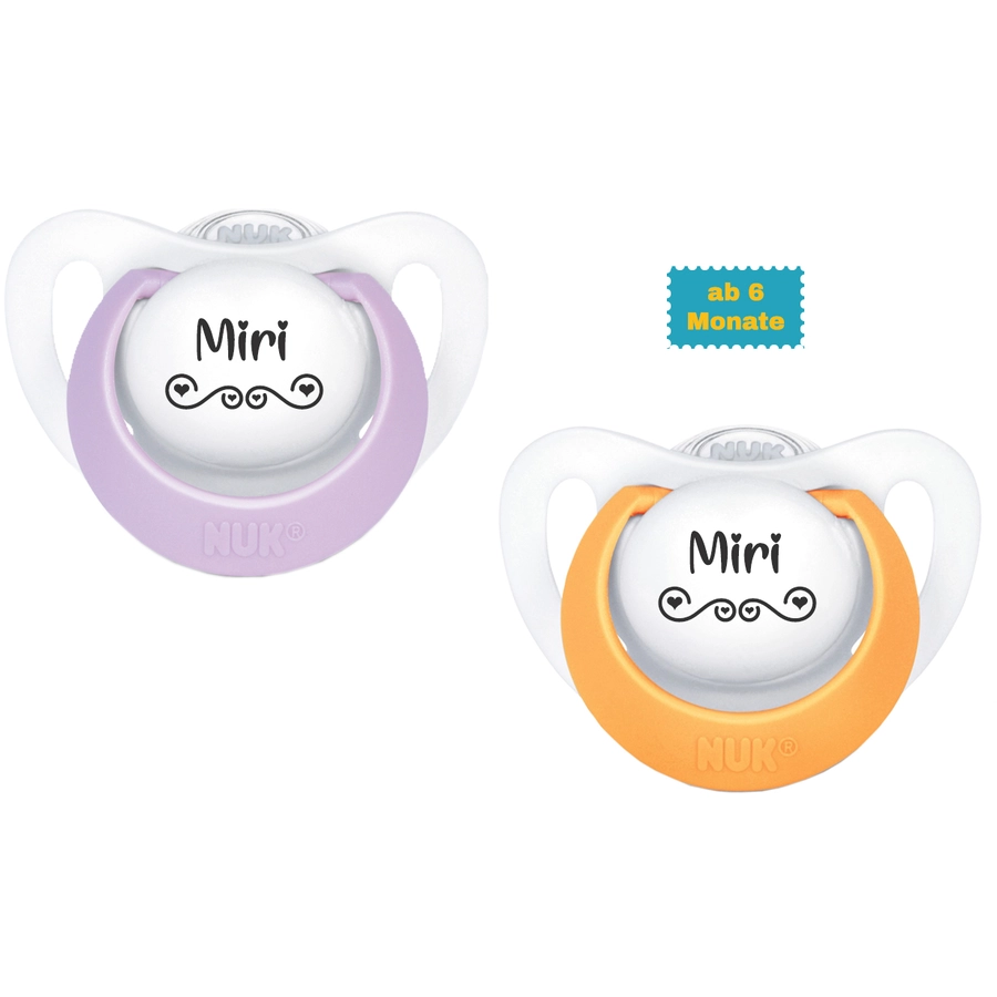 Schnullireich Schnuller mit Namen  Namensschnuller NUK Genius Love – 2er Set (Mädchen) Weiß