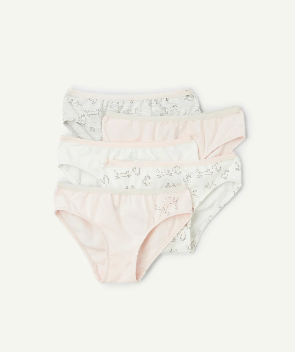 LOT DE 5 SHORTIES FILLE EN COTON BIO ROSES UNIS ET IMPRIMÉS CHATS