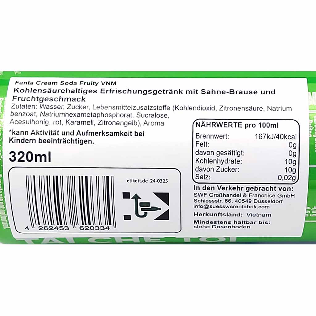 Fanta Cream Soda Fruity Sahne Brause & Frucht - DOSE 24x 0,32 L = 7,68 Liter MHD:2.1.25