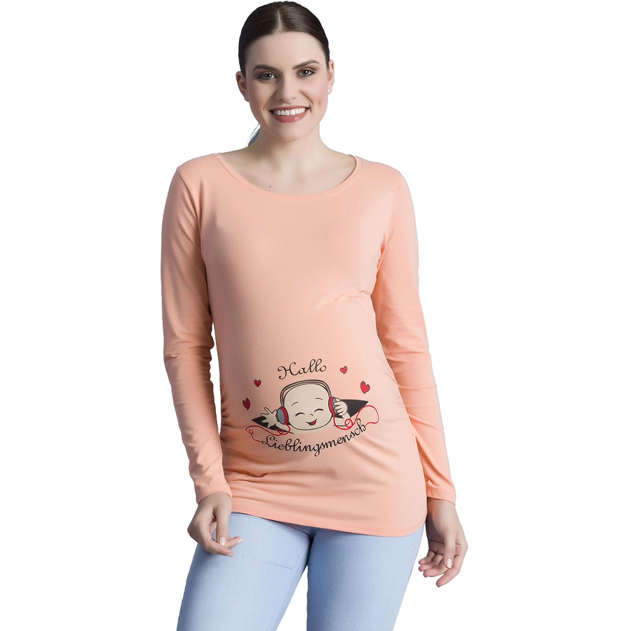 M.M.C. Umstandslangarmshirt Hallo Lieblingsmensch mit Motiv Lachsfarbe