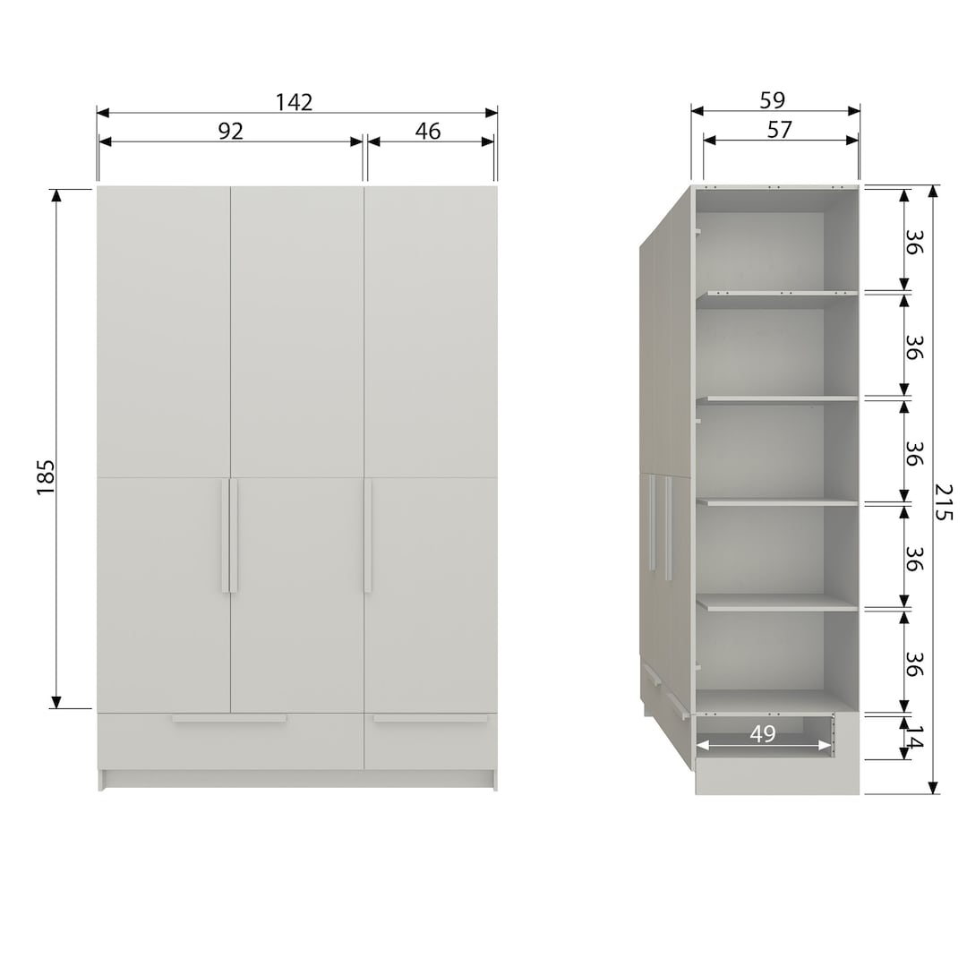 Kleiderschrank PURE 142 x 215 cm Kiefernholz/Farbton Staub