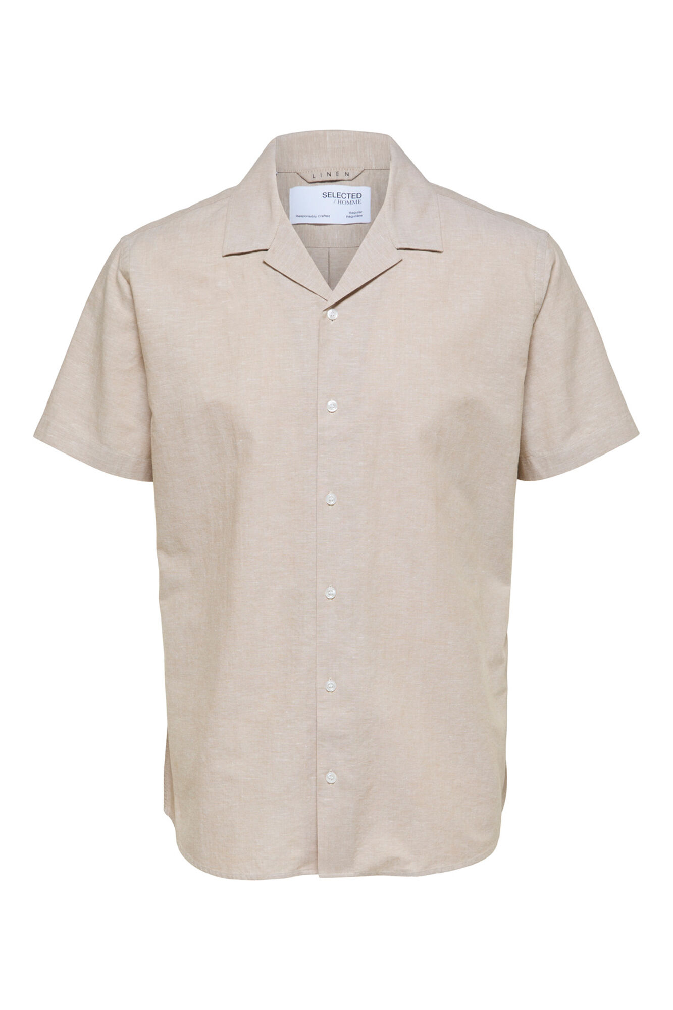Camisa de manga curta em linho e algodão reciclado - Marrom
