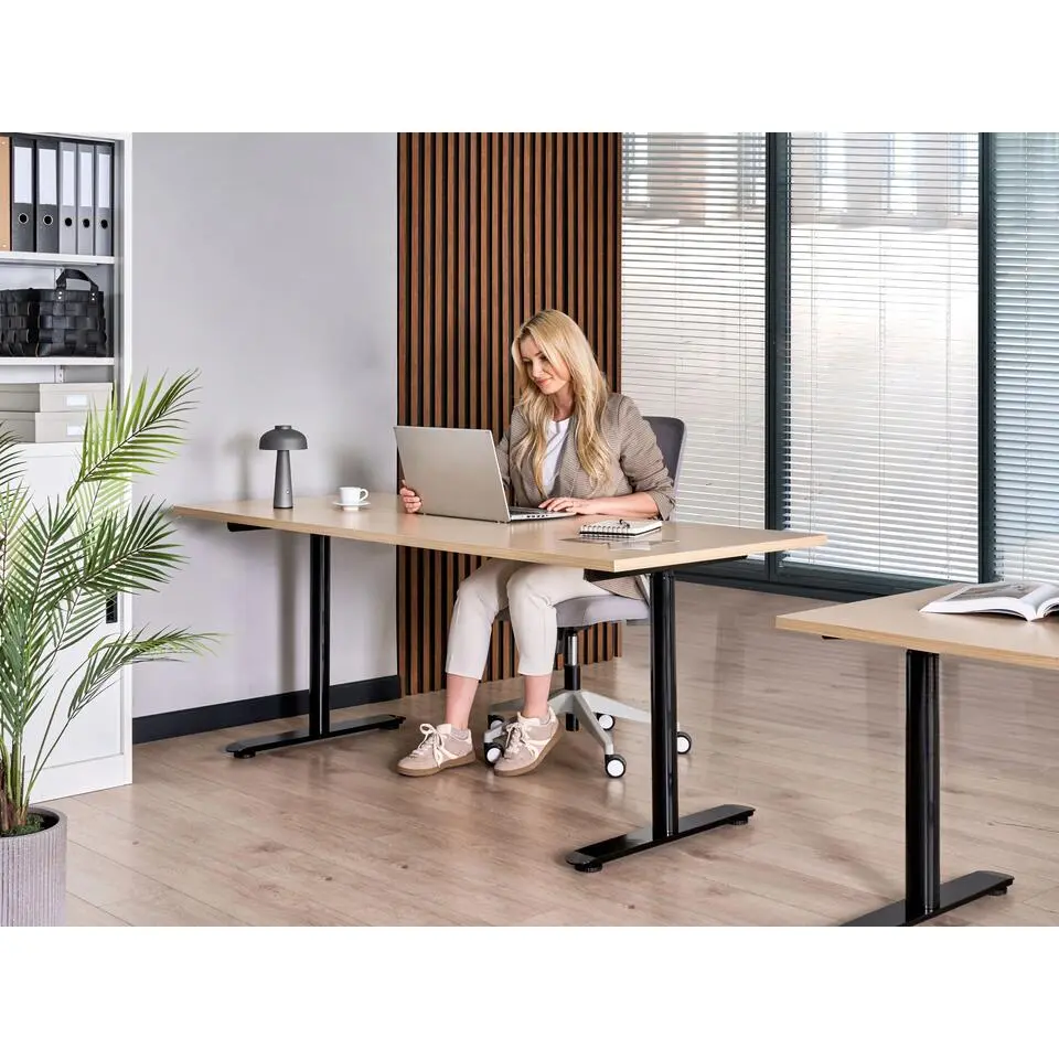 DESTINAS - Elektr bureau - Zwart/Lichtbruin - 180 x 72 cm - Vezelplaat