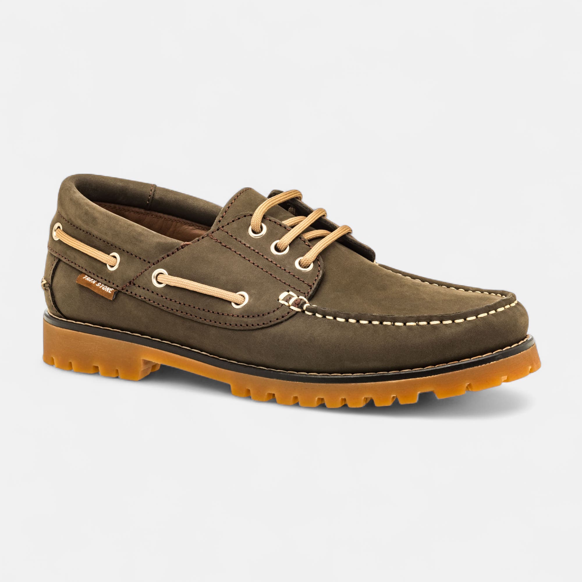 Chaussures bateau Homme en cuir kaki