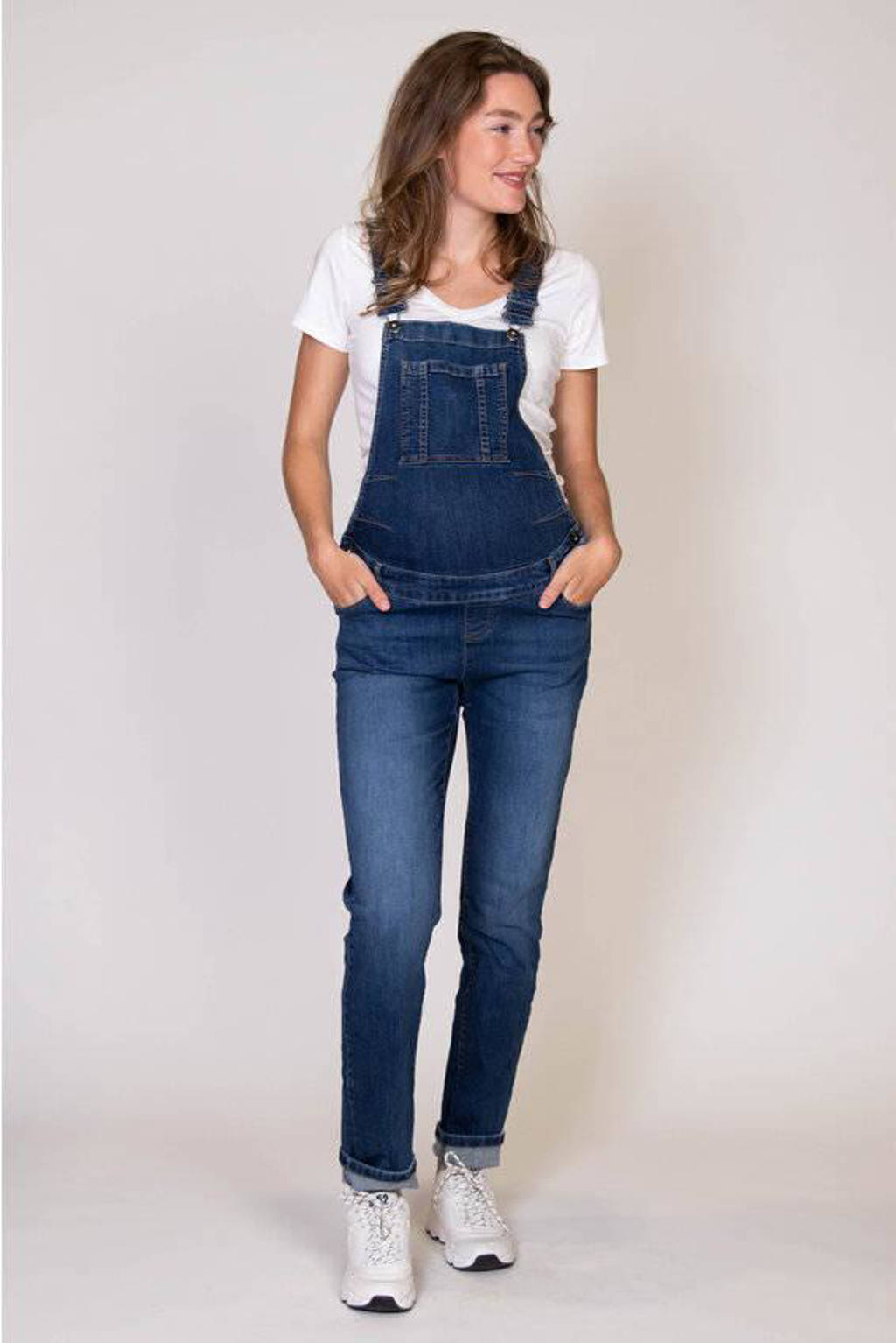 LOVE2WAIT regular fit zwangerschapstuinbroek stonewashed