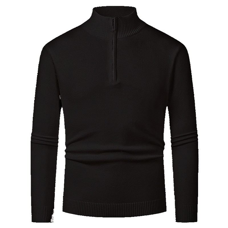 FORSETI - Gebreide top met lange mouwen en mockneck, effen en halve rits