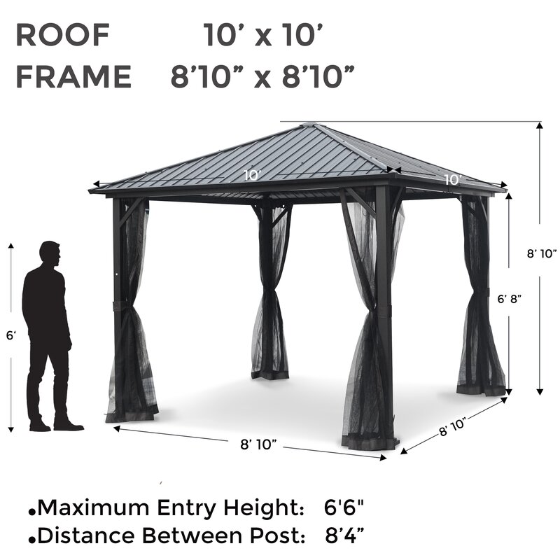 Gazebo de aço Acuff para pátio, 3 m de largura x 3 m de profundidade