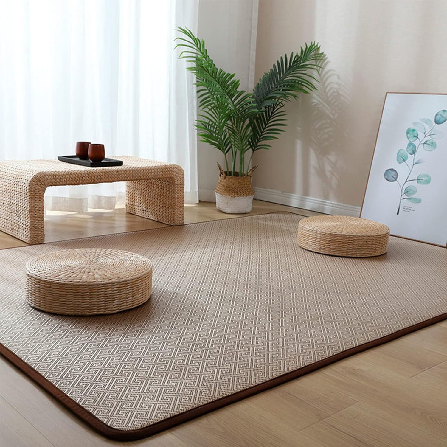 Japanische Tatami-Bodenmatte, Rutschfester, atmungsaktiver Teppich aus natürlichem Rattan, Faltbare Sommer-Schlafmatte für den Innenbereich, für Wohnzimmer, Schlafzimmer, Krabbelspielmatte