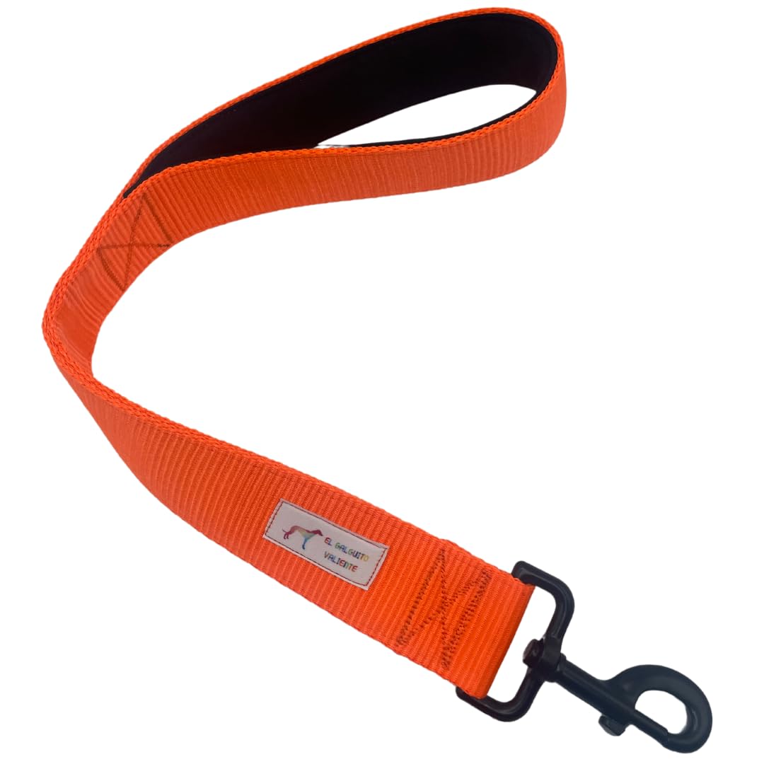 EGV - Guia curta para cães, 4 cm de largura, com alça de neoprene e mosquetão reforçado. 50 cm de comprimento. (Laranja)