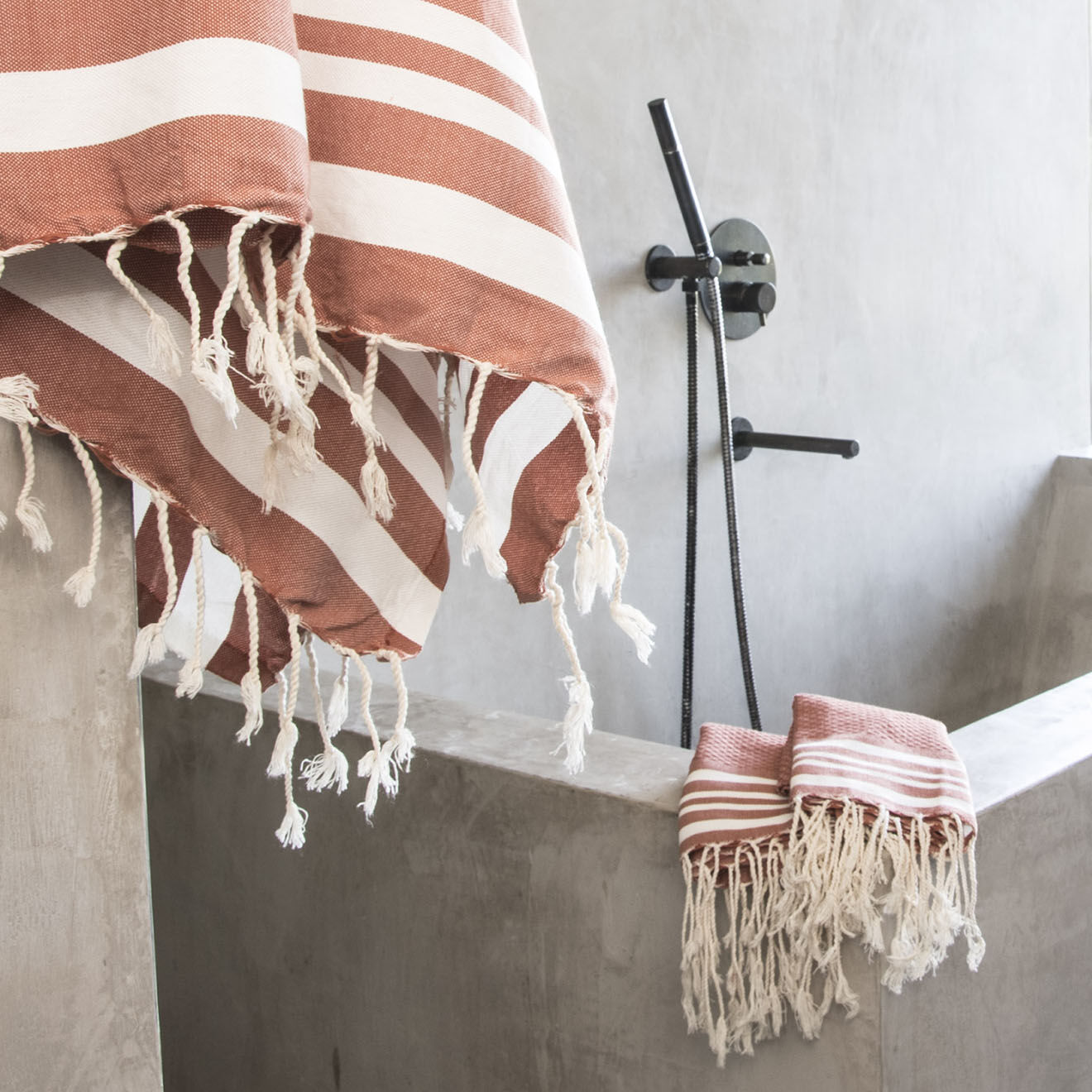 Febronie Set de salle de bain Hamptons terracotta/blanc - 3 pièces