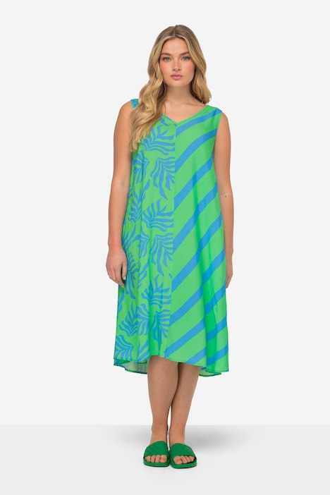 Kleid, A-Line, Print-Mix, V-Ausschnitt, ärmellos