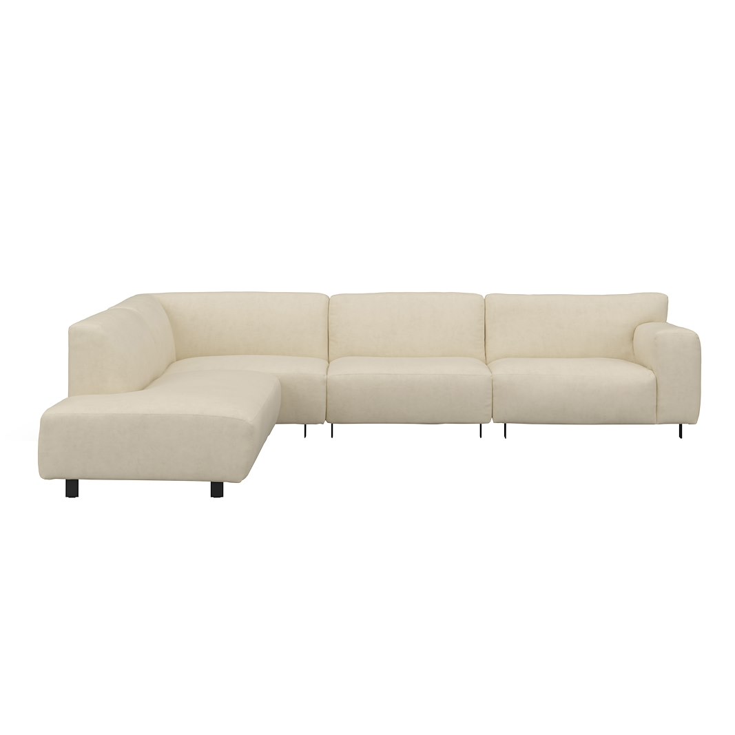 Vesta hjørnesofa 3-seter med åpen ende venstre, Big hjørnemodul, Tekstil Velvety Ivory, standardsøm, sort metallben 10 cm, Comfort CM