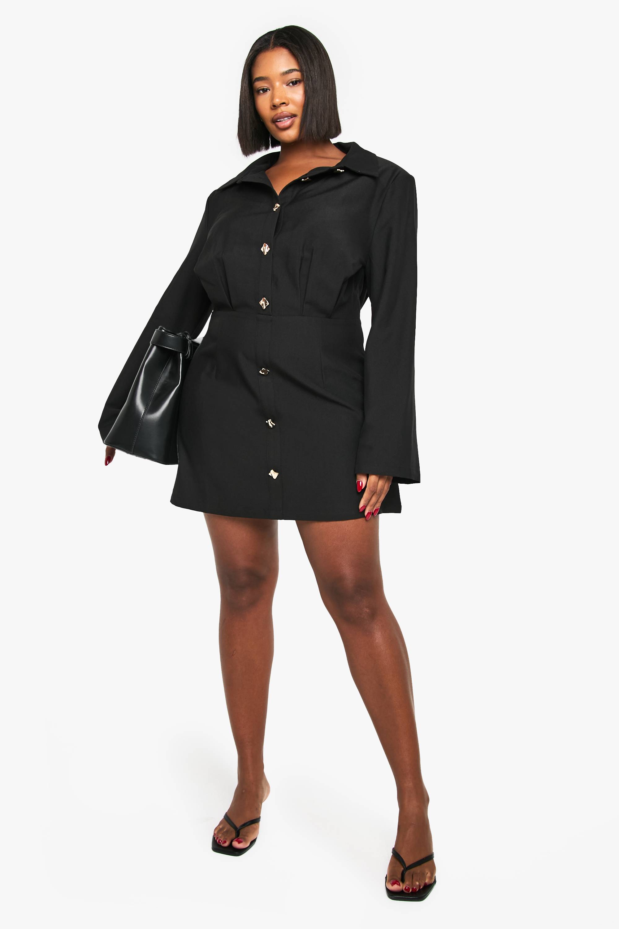 boohoo Robe chemisier à boutons dorés Plus
