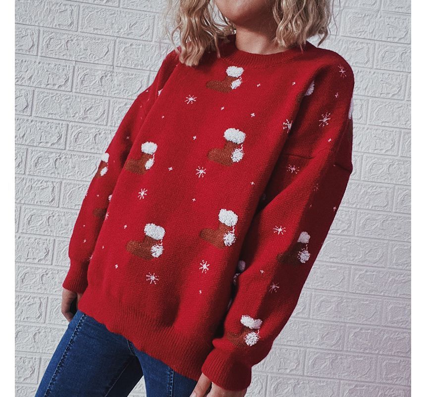 Parisocrates - Kerstsok Jacquard Trui met Ronde Hals