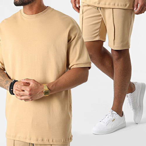 Ensemble Tee Shirt Et Short Jogging LL607 Camel