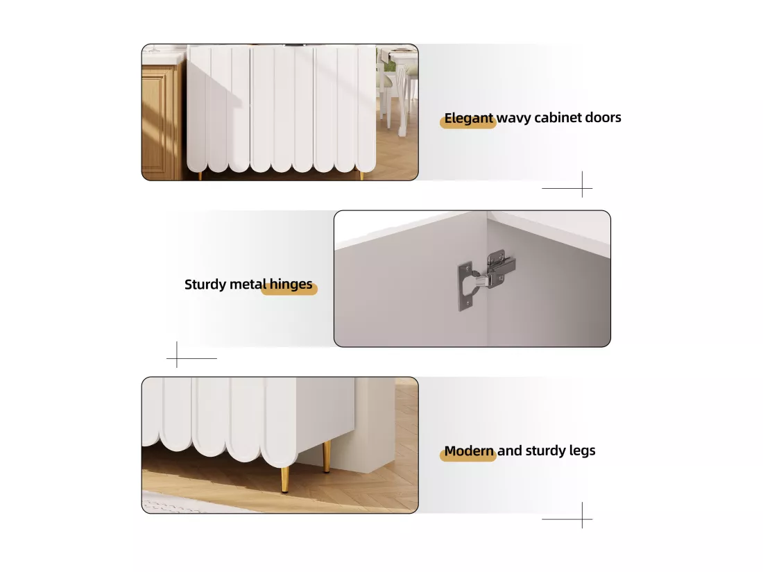 Buffet de cuisine avec 3 portes et étagères de rangement ouverte - 120 x 40 x 151 cm - Bois MDF - Blanc