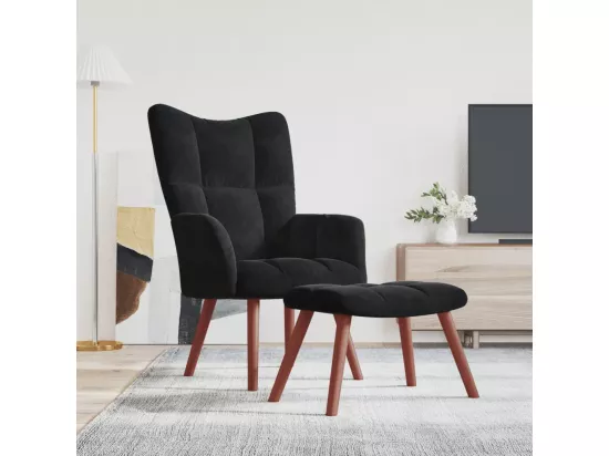 Chaise de relaxation avec repose-pied Noir Velours
