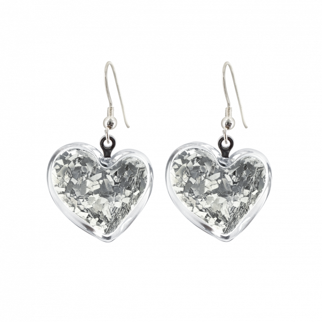 Boucles d'oreilles crochet en verre soufflé - Coeur Paillettes