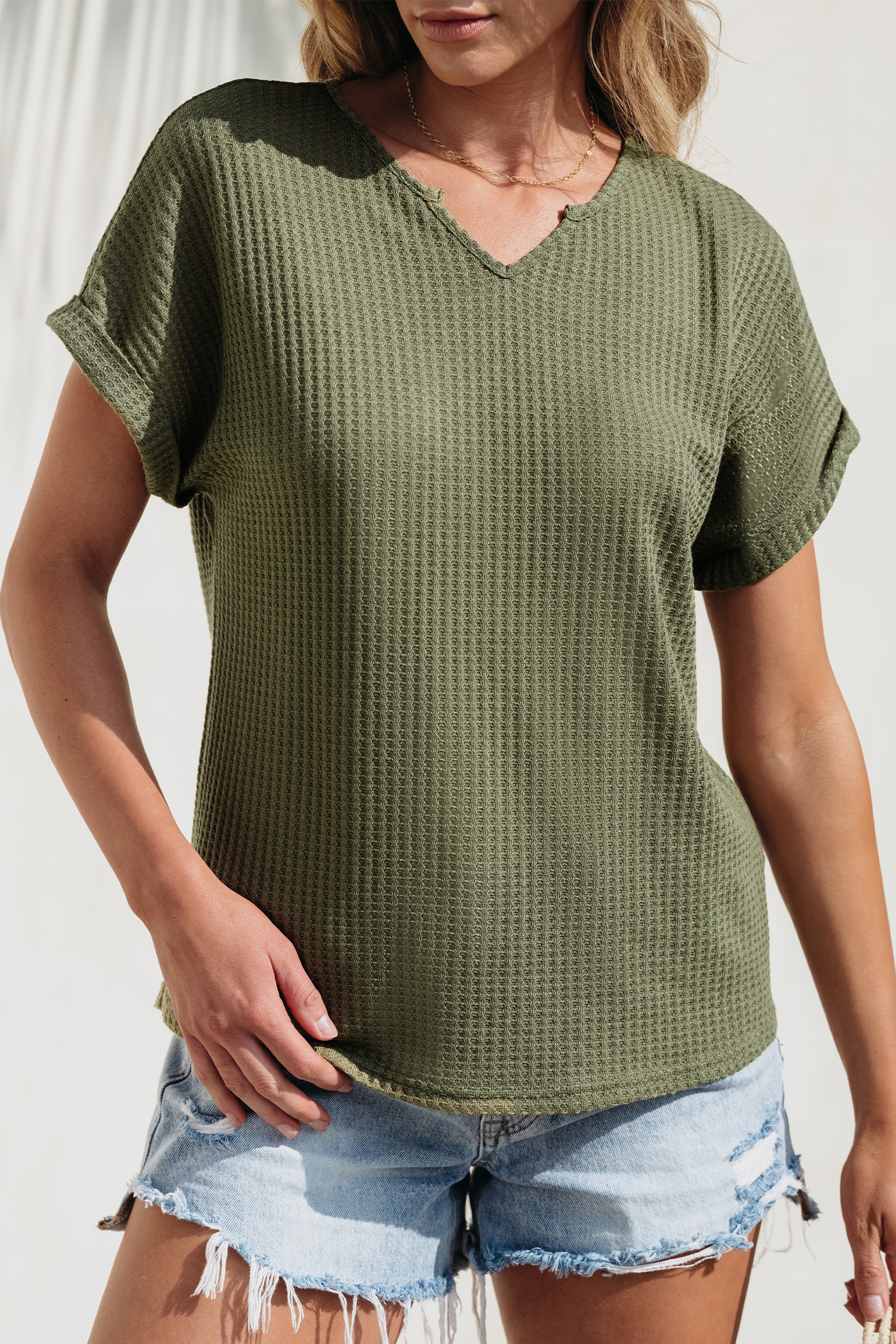 T-shirt en tricot gaufré vert olive