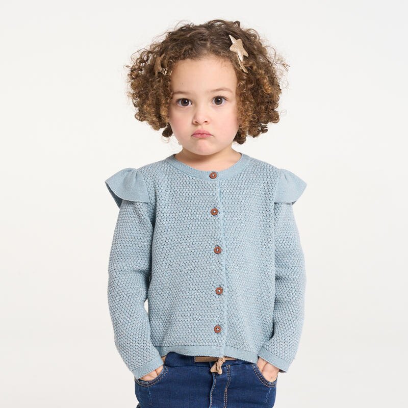 Gilet en maille tricot fantaisie à volants bleu bébé fille Bleu