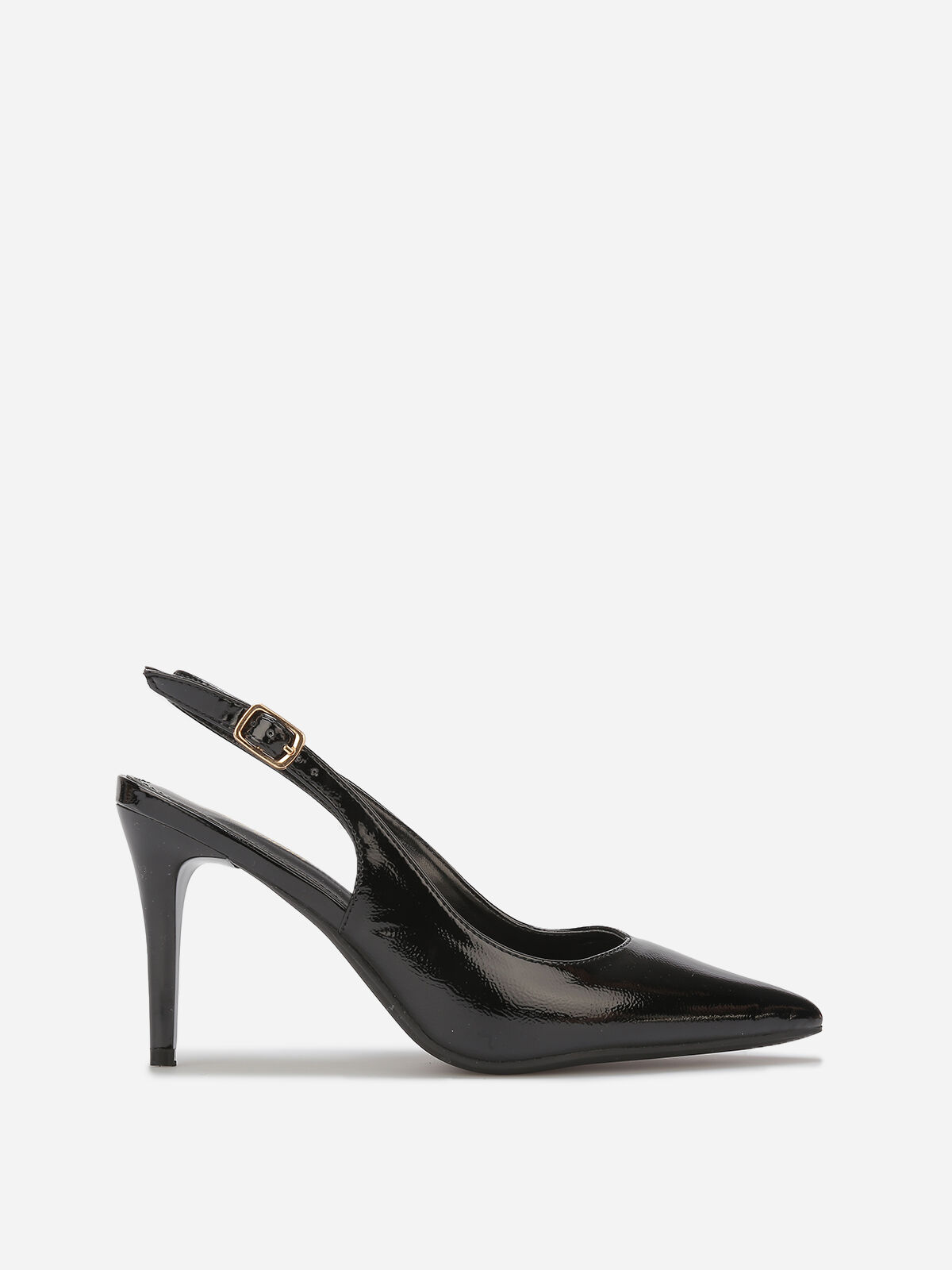 Escarpins slingback texturées vernies- Noir