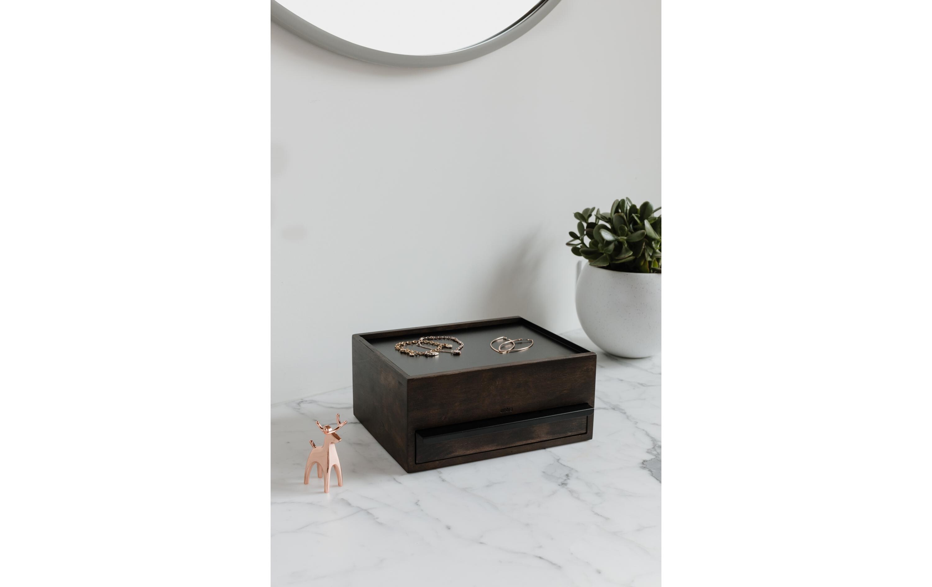 Schmuckschatulle Stowit Weiss/WallnussModerne Schmuck-Box mit Geheimfächern